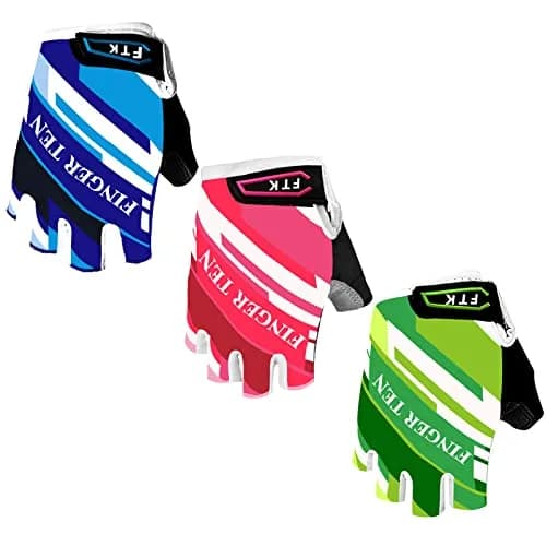 FINGER TEN Kids Bike Gloves with Gel Padding (Green, Small) | Breathable, Anti-Slip Cycling Gloves for Youth thumbnail 1