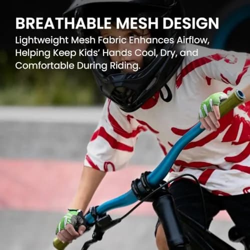 FINGER TEN Kids Bike Gloves with Gel Padding (Green, Small) | Breathable, Anti-Slip Cycling Gloves for Youth thumbnail 4