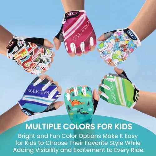 FINGER TEN Kids Bike Gloves with Gel Padding (Green, Small) | Breathable, Anti-Slip Cycling Gloves for Youth thumbnail 5