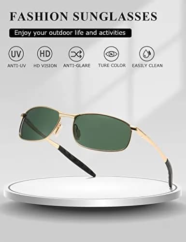 AEVOGUE Rectangular Polarized Sunglasses AE0395 | UV400 Protection, Metal Frame, 59mm Lens Width thumbnail 4
