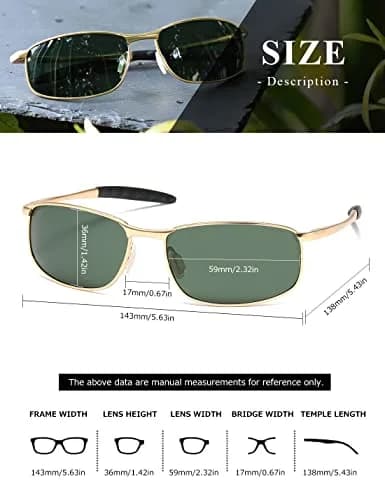 AEVOGUE Rectangular Polarized Sunglasses AE0395 | UV400 Protection, Metal Frame, 59mm Lens Width thumbnail 5