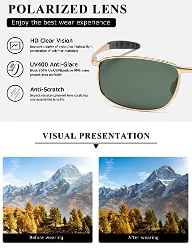 AEVOGUE Rectangular Polarized Sunglasses AE0395 | UV400 Protection, Metal Frame, 59mm Lens Width thumbnail 6