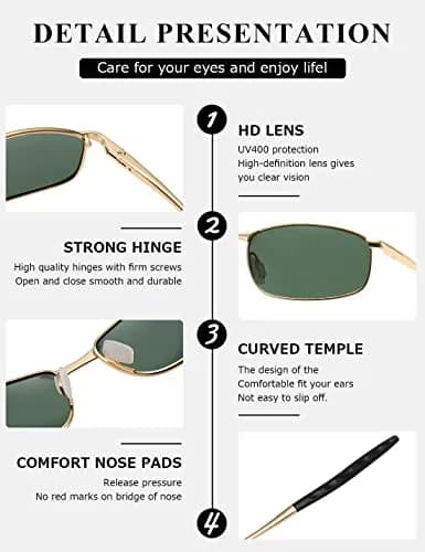 AEVOGUE Rectangular Polarized Sunglasses AE0395 | UV400 Protection, Metal Frame, 59mm Lens Width thumbnail 7