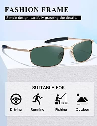 AEVOGUE Rectangular Polarized Sunglasses AE0395 | UV400 Protection, Metal Frame, 59mm Lens Width thumbnail 3