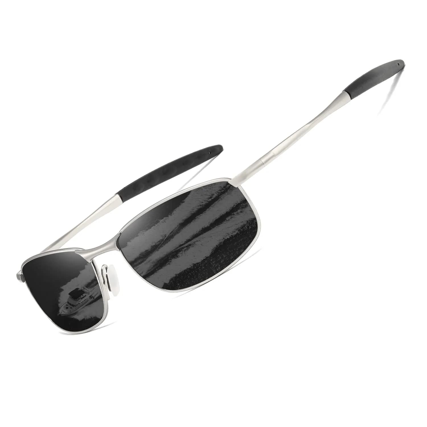 AEVOGUE Rectangular Polarized Sunglasses AE0395 | UV400 Protection, Metal Frame, 59mm Lens Width — Silver&black