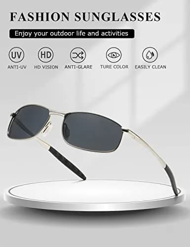 AEVOGUE Rectangular Polarized Sunglasses AE0395 | UV400 Protection, Metal Frame, 59mm Lens Width thumbnail 4