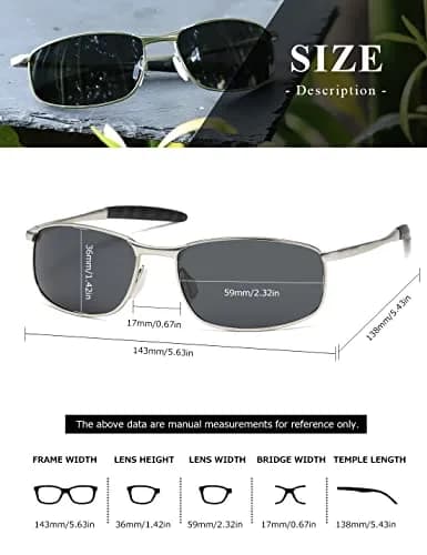 AEVOGUE Rectangular Polarized Sunglasses AE0395 | UV400 Protection, Metal Frame, 59mm Lens Width thumbnail 5