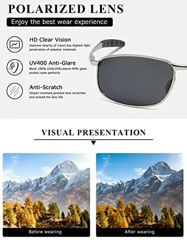 AEVOGUE Rectangular Polarized Sunglasses AE0395 | UV400 Protection, Metal Frame, 59mm Lens Width thumbnail 6