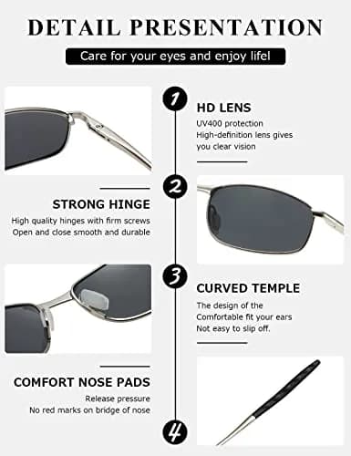 AEVOGUE Rectangular Polarized Sunglasses AE0395 | UV400 Protection, Metal Frame, 59mm Lens Width thumbnail 7