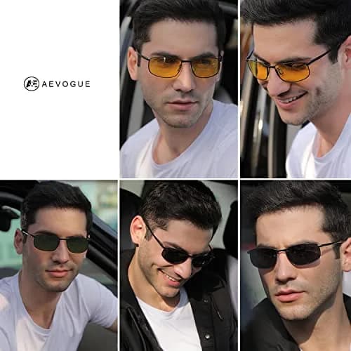 AEVOGUE Rectangular Polarized Sunglasses AE0395 | UV400 Protection, Metal Frame, 59mm Lens Width thumbnail 2
