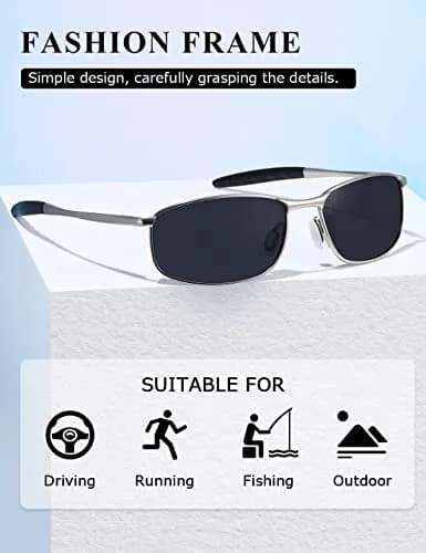 AEVOGUE Rectangular Polarized Sunglasses AE0395 | UV400 Protection, Metal Frame, 59mm Lens Width thumbnail 3