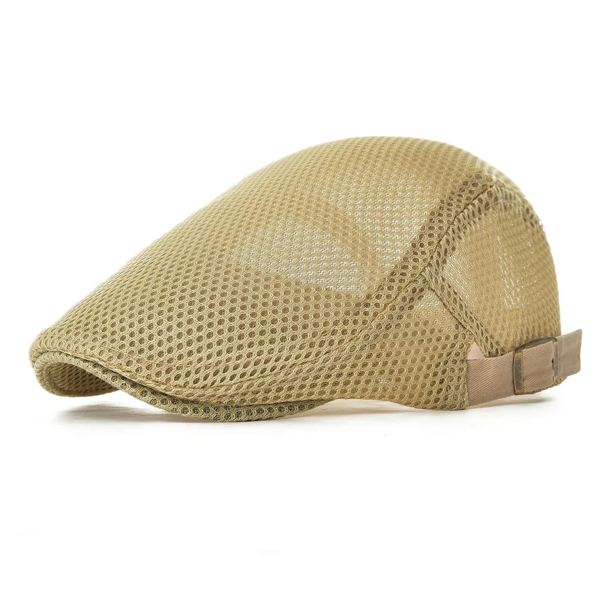 VOBOOM Men's Breathable Mesh Summer Hat Adjustable Newsboy Beret Ivy Cabbie Flat Cap Khaki - main product image