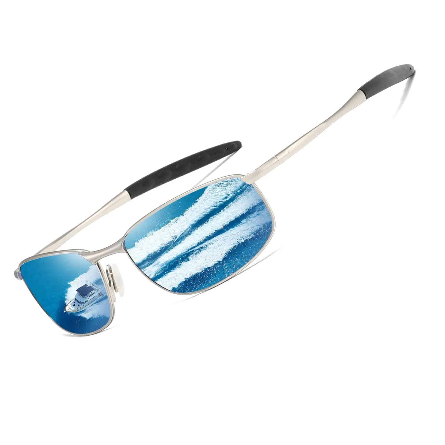 AEVOGUE Rectangular Polarized Sunglasses AE0395 | UV400 Protection, Metal Frame, Silver & Blue — Silver&blue
