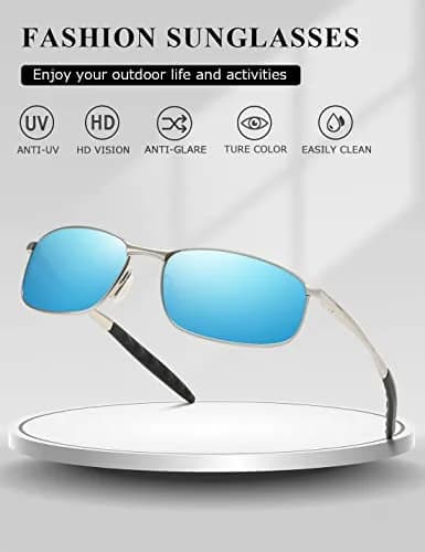 AEVOGUE Rectangular Polarized Sunglasses AE0395 | UV400 Protection, Metal Frame, Silver & Blue thumbnail 4