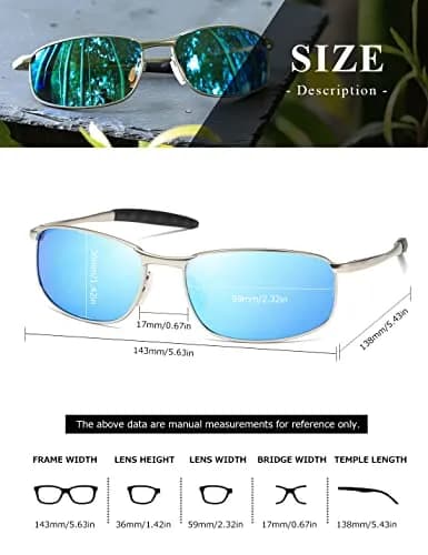 AEVOGUE Rectangular Polarized Sunglasses AE0395 | UV400 Protection, Metal Frame, Silver & Blue thumbnail 5