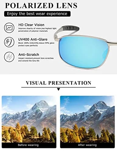AEVOGUE Rectangular Polarized Sunglasses AE0395 | UV400 Protection, Metal Frame, Silver & Blue thumbnail 6