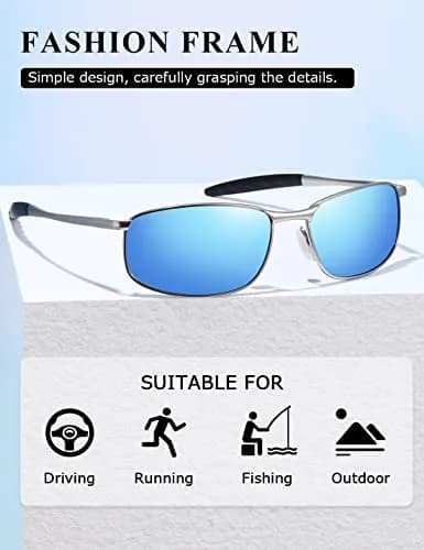 AEVOGUE Rectangular Polarized Sunglasses AE0395 | UV400 Protection, Metal Frame, Silver & Blue thumbnail 3