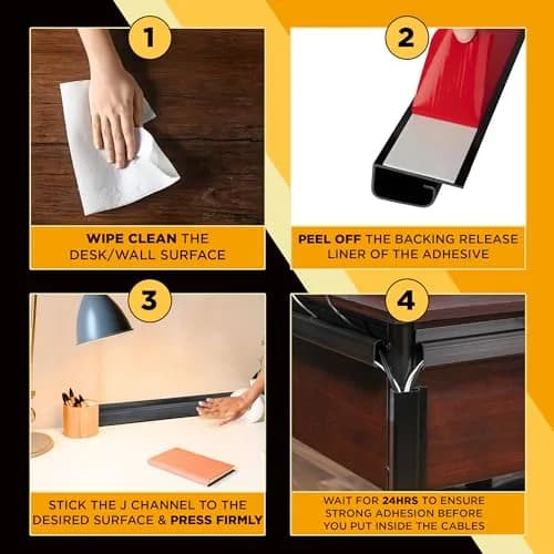 SimpleCord 5 Pack of 16-Inch J Channel Cable Management Under Desk | Easy Adhesive Mount Cord Organizer thumbnail 6