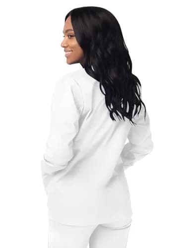 Sivvan Scrubs for Women - Front Snap Warm Up Jacket White S | Classic Fit, 29" Back Length, 2 Pockets, Long Sleeves thumbnail 2