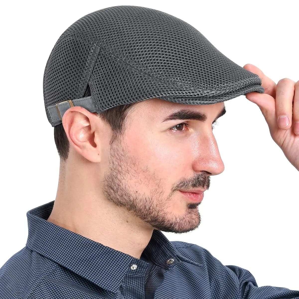 VOBOOM Men's Breathable Mesh Summer Hat - Grey, Adjustable Size 57-60cm (22.4-23.6") - view 7