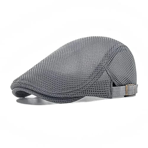 VOBOOM Men's Breathable Mesh Summer Hat Adjustable Newsboy Beret Ivy Cabbie Flat Cap (Grey) | Lightweight & Breathable thumbnail 1