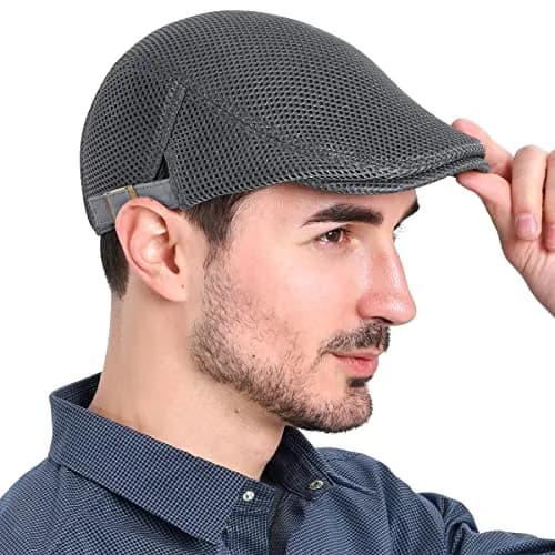 VOBOOM Men's Breathable Mesh Summer Hat Adjustable Newsboy Beret Ivy Cabbie Flat Cap (Grey) | Lightweight & Breathable thumbnail 7