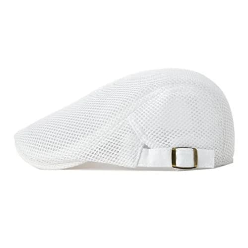 VOBOOM Men Breathable Mesh Summer Hat Adjustable Newsboy Beret White | Lightweight & Cool thumbnail 2