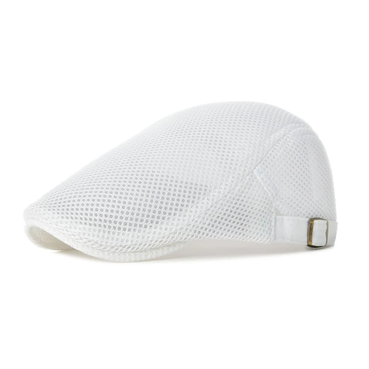 VOBOOM Men's Breathable Mesh Summer Hat Adjustable Newsboy Beret Ivy Cabbie Flat Cap Khaki — White