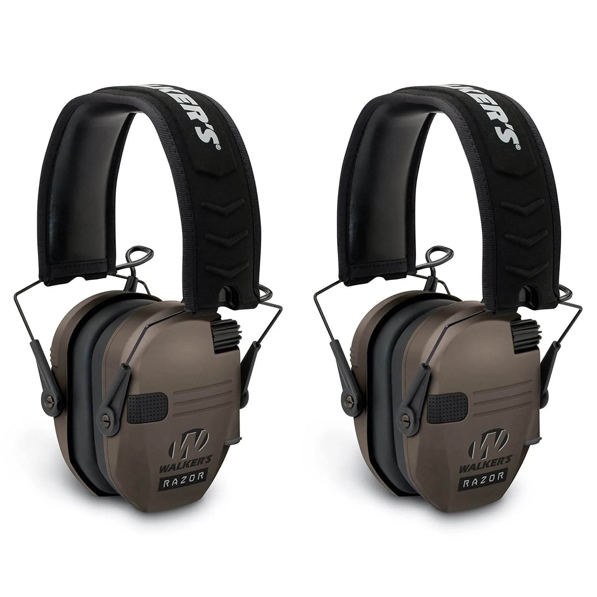 Walker's Razor Slim Shooter Electronic Hearing Protection Earmuffs 2-Pack | Noise Reduction 23dB, HD Speakers, Foldable Headband — Flat Dark Earth