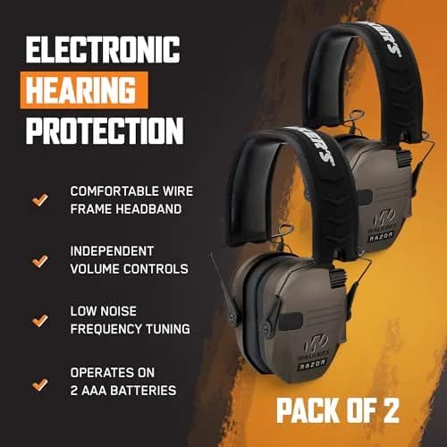 Walker's Razor Slim Shooter Electronic Hearing Protection Earmuffs 2-Pack | Noise Reduction 23dB, HD Speakers, Foldable Headband thumbnail 3