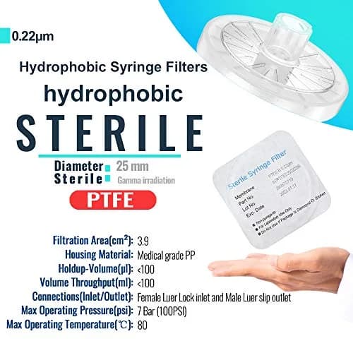 Biomed Scientific Sterile PTFE Syringe Filters 25mm Diameter 0.22 Micron Pore Size | Individually Packaged 10-Pack thumbnail 2