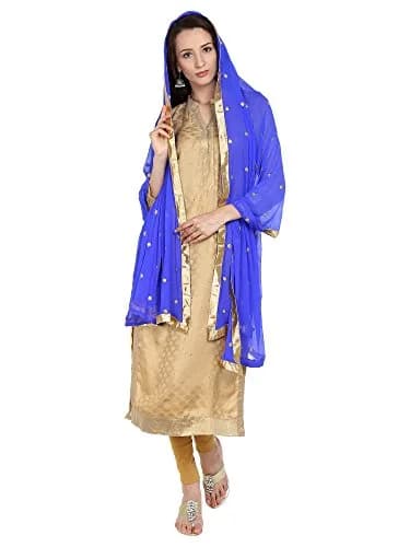 DUPATTA BAZAAR Women's Embroidered Blue & Gold Chiffon Dupatta 235 x 92 cm (92" x 36") | Traditional Ethnic Wear thumbnail 4