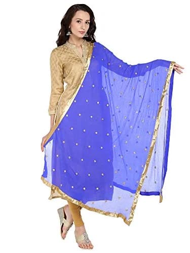 DUPATTA BAZAAR Women's Embroidered Blue & Gold Chiffon Dupatta 235 x 92 cm (92" x 36") | Traditional Ethnic Wear thumbnail 2