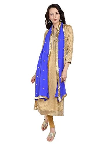 DUPATTA BAZAAR Women's Embroidered Blue & Gold Chiffon Dupatta 235 x 92 cm (92" x 36") | Traditional Ethnic Wear thumbnail 3