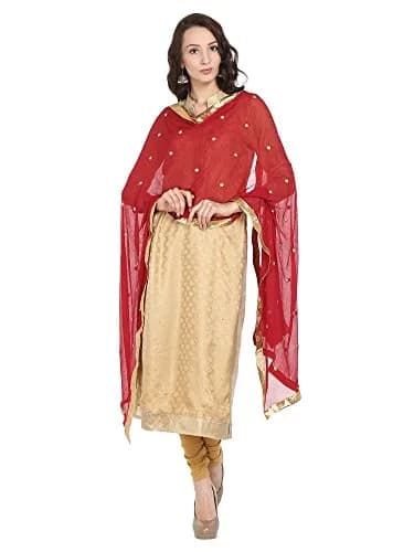 DUPATTA BAZAAR Woman's Embroidered Maroon & Gold Chiffon Dupatta | Vibrant & Elegant, 92"L x 36"W, Soft & Flowy thumbnail 1