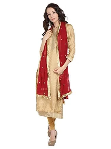 DUPATTA BAZAAR Woman's Embroidered Maroon & Gold Chiffon Dupatta | Vibrant & Elegant, 92"L x 36"W, Soft & Flowy thumbnail 4