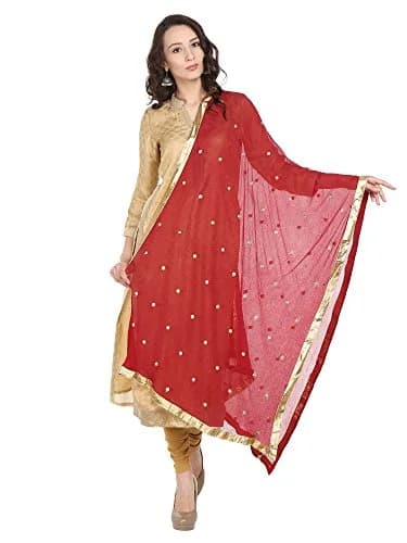 DUPATTA BAZAAR Woman's Embroidered Maroon & Gold Chiffon Dupatta | Vibrant & Elegant, 92"L x 36"W, Soft & Flowy thumbnail 2