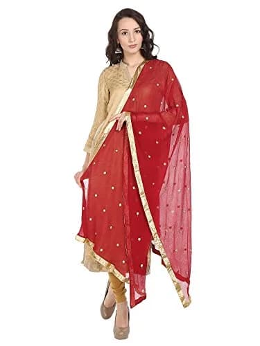DUPATTA BAZAAR Woman's Embroidered Maroon & Gold Chiffon Dupatta | Vibrant & Elegant, 92"L x 36"W, Soft & Flowy thumbnail 3