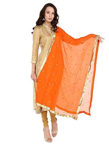DUPATTA BAZAAR Women's Embroidered Orange Chiffon Dupatta 235 cm (92") | Authentic Indian Ethnic Wear thumbnail 4
