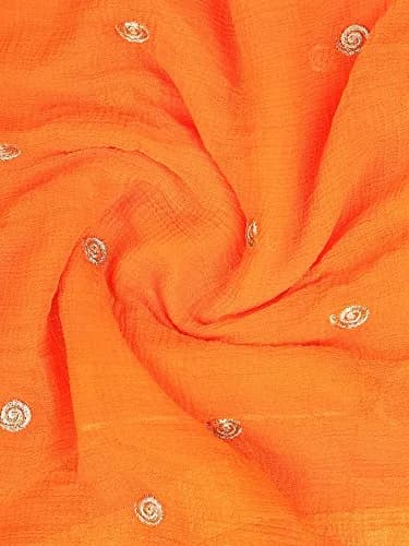 DUPATTA BAZAAR Women's Embroidered Orange Chiffon Dupatta 235 cm (92") | Authentic Indian Ethnic Wear thumbnail 5