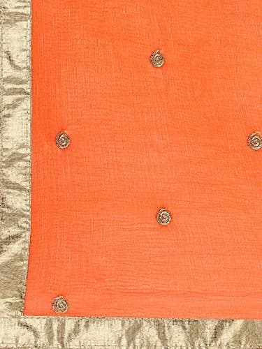 DUPATTA BAZAAR Women's Embroidered Orange Chiffon Dupatta 235 cm (92") | Authentic Indian Ethnic Wear thumbnail 6