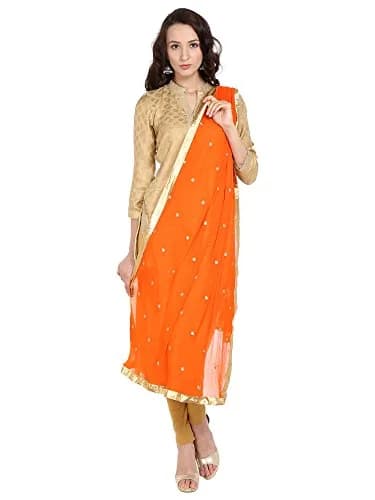 DUPATTA BAZAAR Women's Embroidered Orange Chiffon Dupatta 235 cm (92") | Authentic Indian Ethnic Wear thumbnail 2