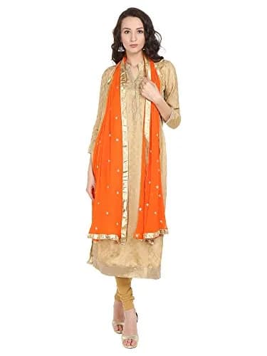 DUPATTA BAZAAR Women's Embroidered Orange Chiffon Dupatta 235 cm (92") | Authentic Indian Ethnic Wear thumbnail 3