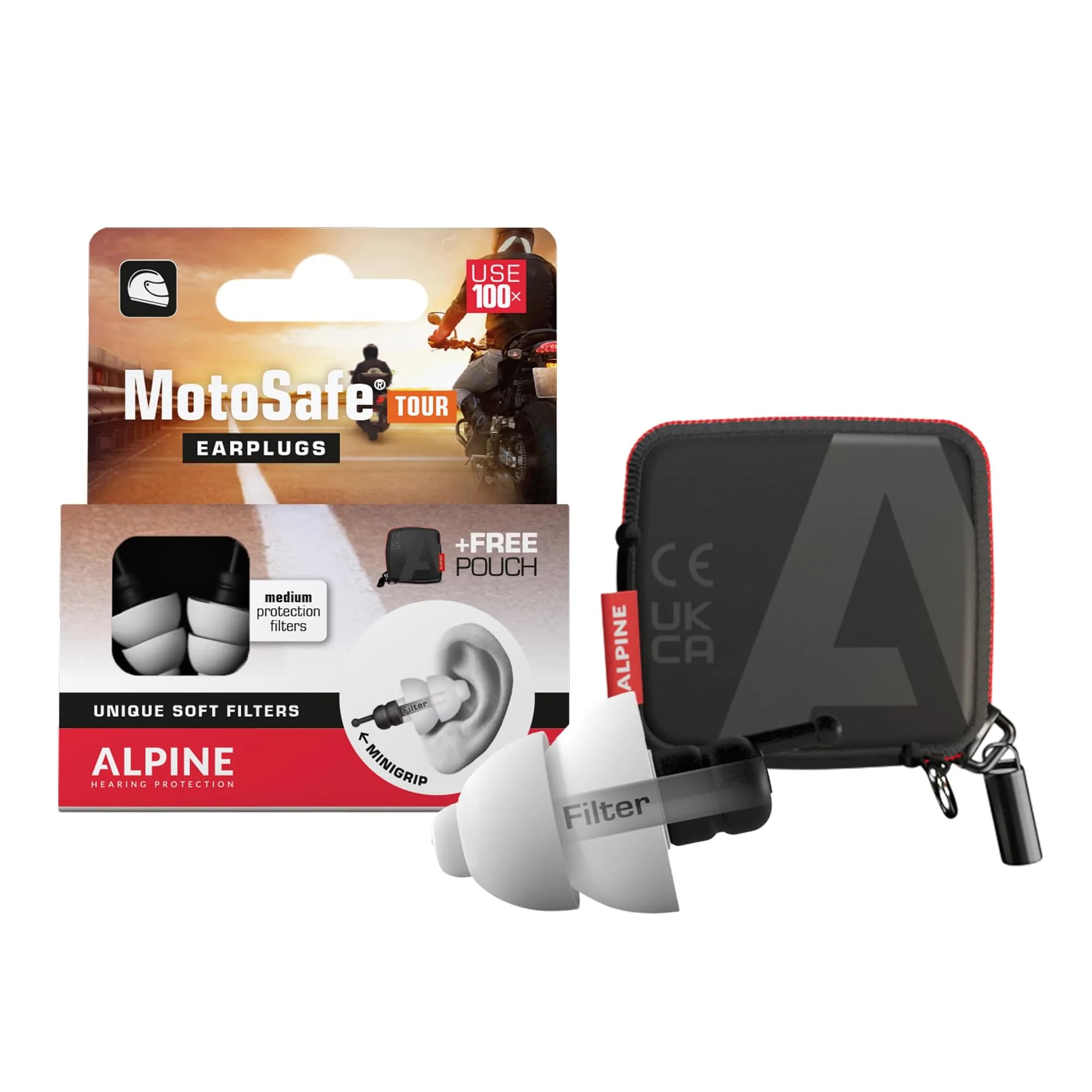 Alpine Hearing Protection MotoSafe Tour Reusable Ear Plugs | 17 dB SNR Noise Reduction for Motorcycling - main product image