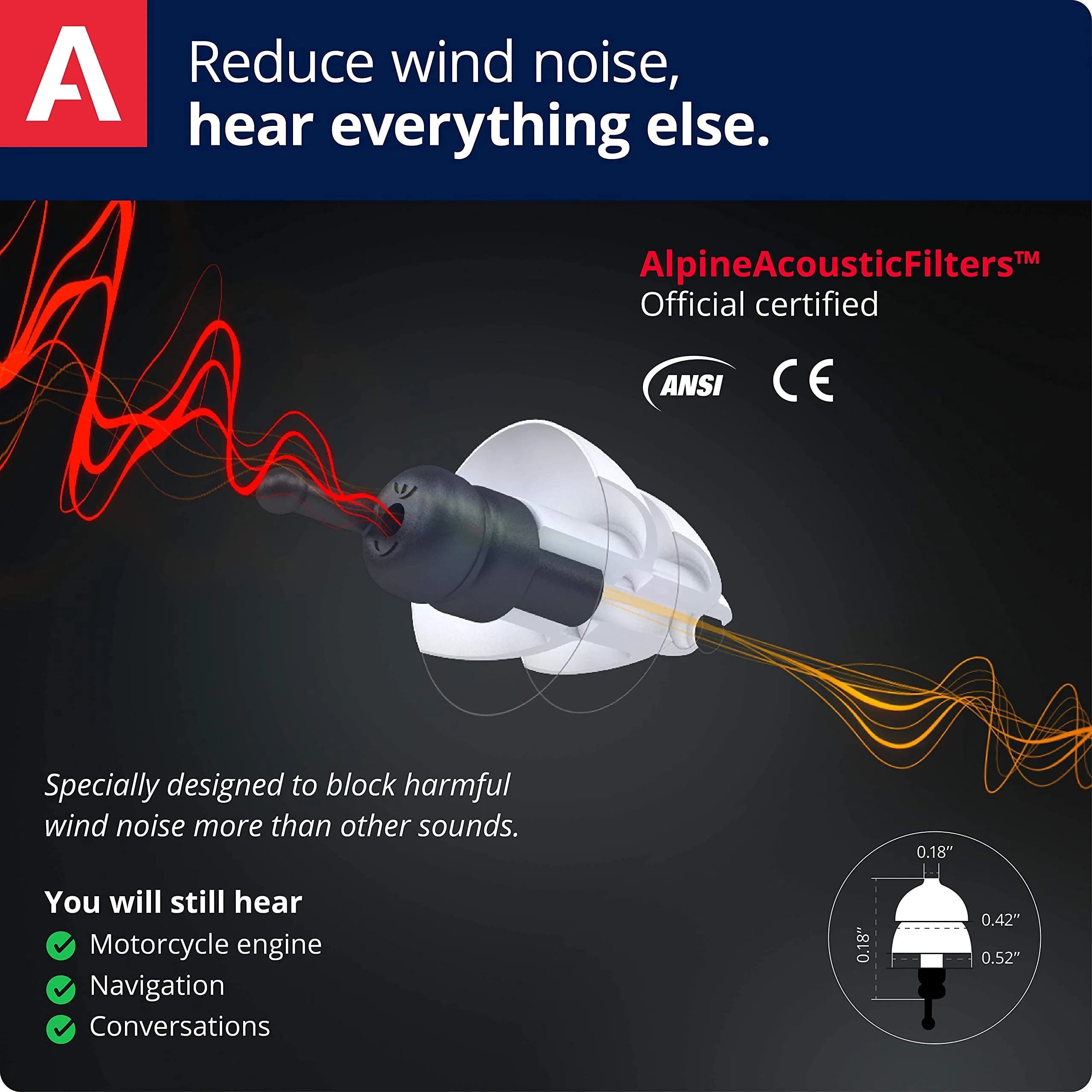 Alpine Hearing Protection MotoSafe Tour Reusable Ear Plugs | 17 dB SNR Noise Reduction for Motorcycling - view 2