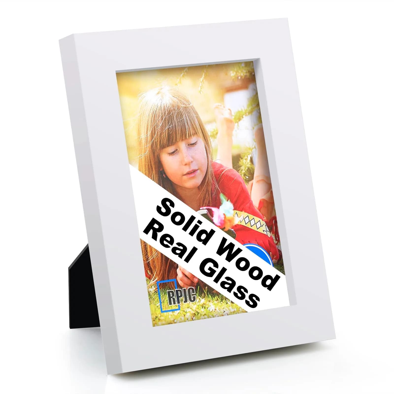 RPJC 4x6 Solid Wood Picture Frame with Real Glass Cover White | Classic Wall & Tabletop Display