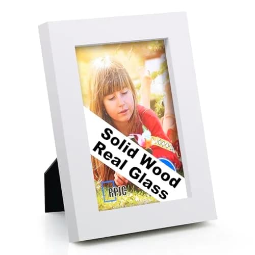 RPJC 4x6 Solid Wood Picture Frame with Real Glass Cover White | Classic Wall & Tabletop Display thumbnail 1