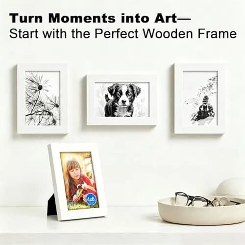 RPJC 4x6 Solid Wood Picture Frame with Real Glass Cover White | Classic Wall & Tabletop Display thumbnail 2