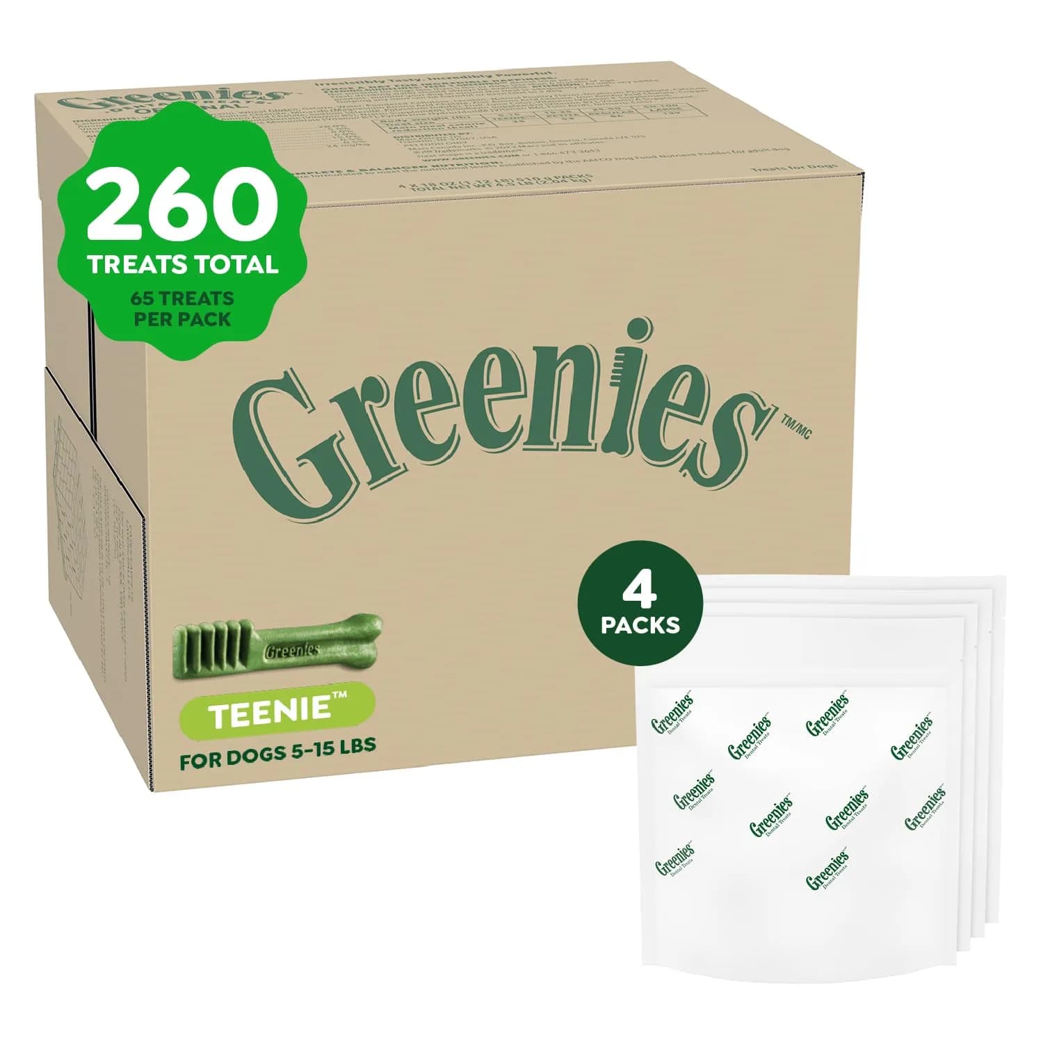 Greenies Teenie Original Natural Dental Dog Treats, Chicken, 260 Count (Pack of 4) | Vet-Recommended Dental Care for Small Dogs - main product image
