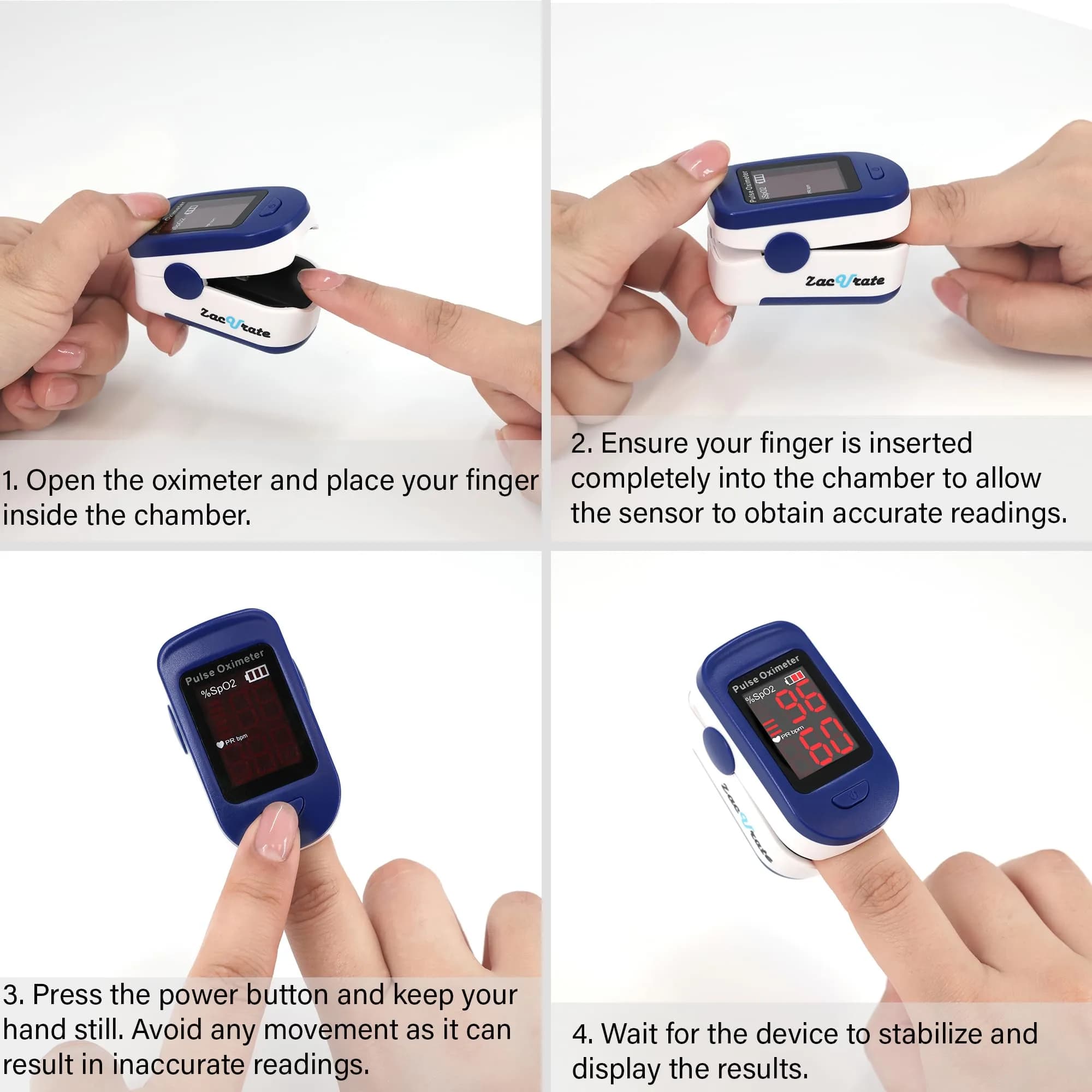 Zacurate 500BL Fingertip Pulse Oximeter Blood Oxygen Saturation Monitor with Batteries Included (Navy Blue) | FDA Approved for Sports & Aviation Use - view 4